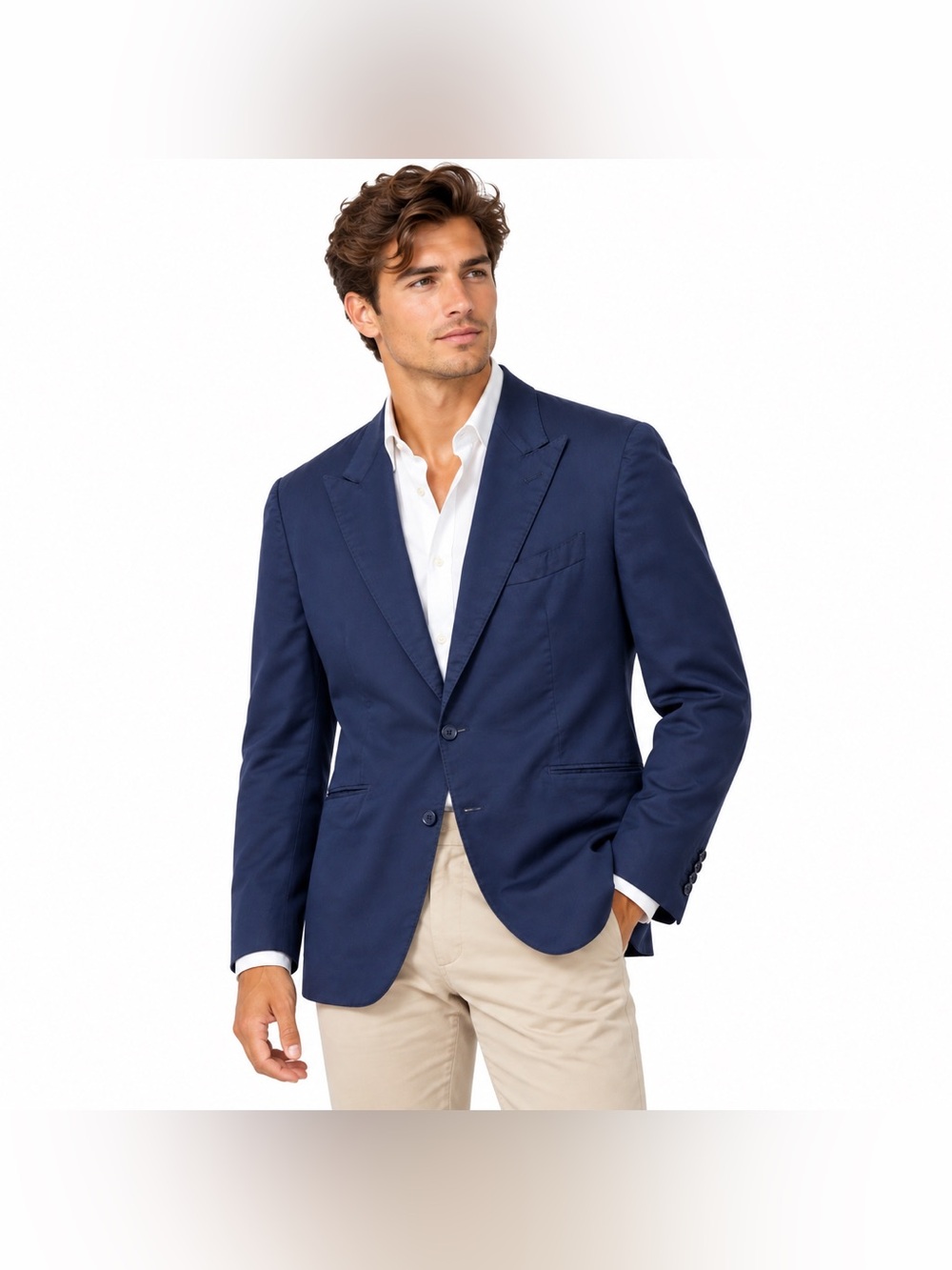 Icon Suit Ariston Super 130s Wool Navy Peak Lapel Blazer Men M Custom